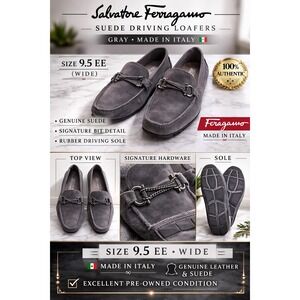 Ferragamo Gray Suede Driving Loafers 9.5 EE Wide Made In Italy